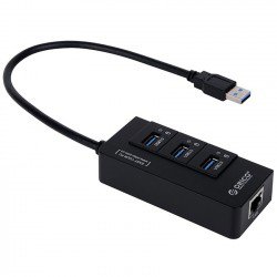 Bộ Chia USB Orico HR01-U3 (Từ 1 Ra 3 cổng chuẩn 3.0, 1 Cổng mạng RJ45) Đen